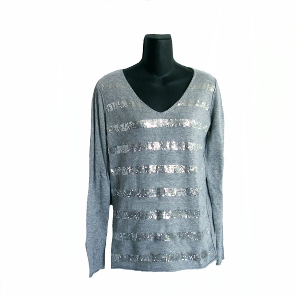 Version Feminin Grey Bling Sweater Size M - Picture 1 of 8